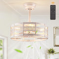 White and Gold 16in Caged Ceiling Fan with Lights and Remote U206630