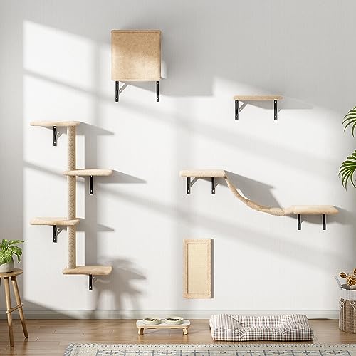 Gray 5 Piece Cat Shelves with Tree, Perch, Scratcher, Bridge & Condo U8091