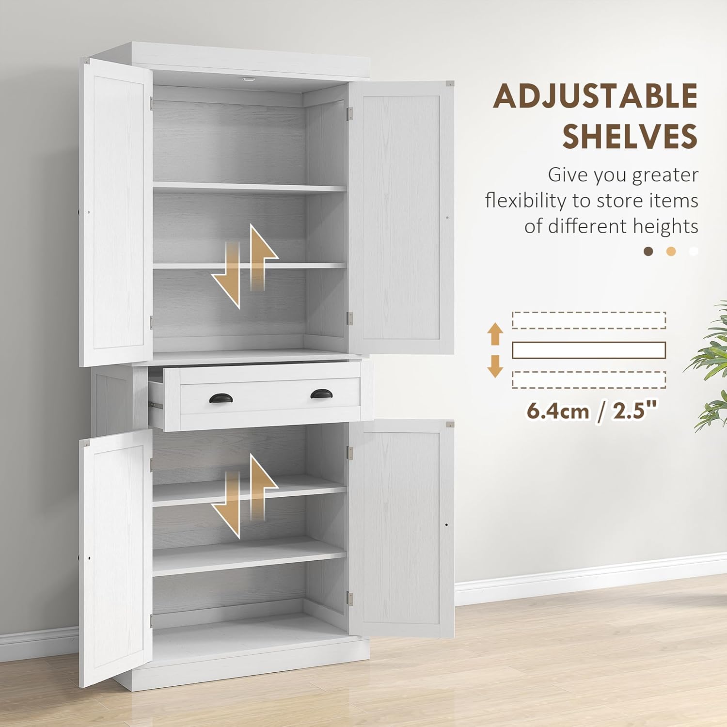 72.5" Height Kitchen Pantry Cabinet with 4 Doors, One Drawer, 3 Adjustable Shelves R262187