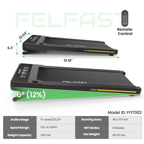 Under Desk Treadmill with 12% Auto Incline, 4 MPH Max, 265Lbs Weight Capacity O382
