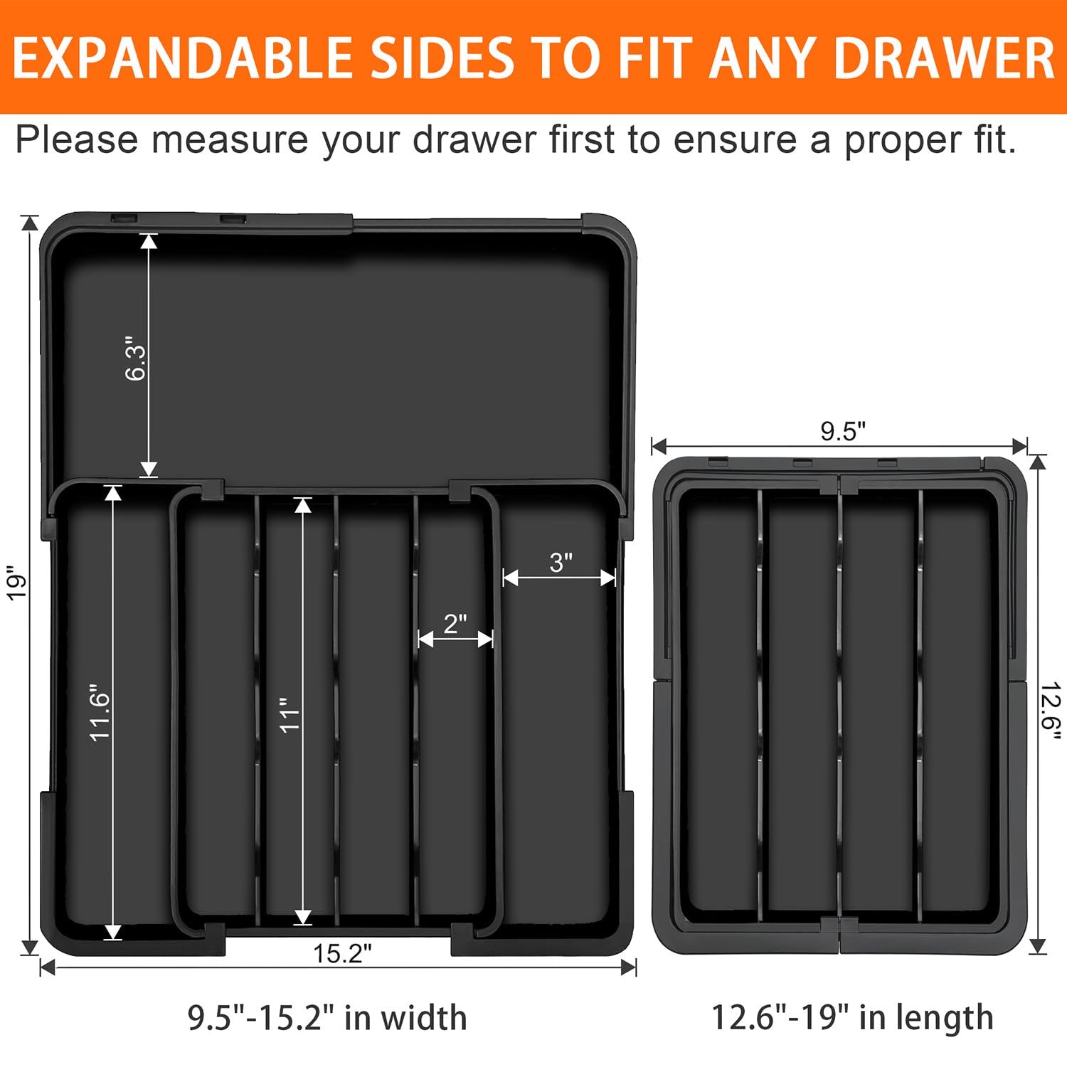 7-Section Expandable Drawer Divider, Black M385410