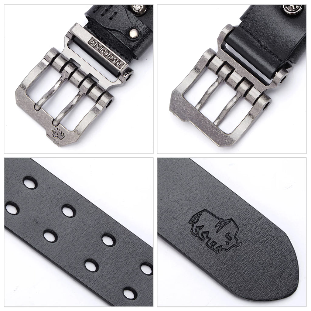 Mens Genuine Leather Dress Belts with Double Prong Buckle U88544