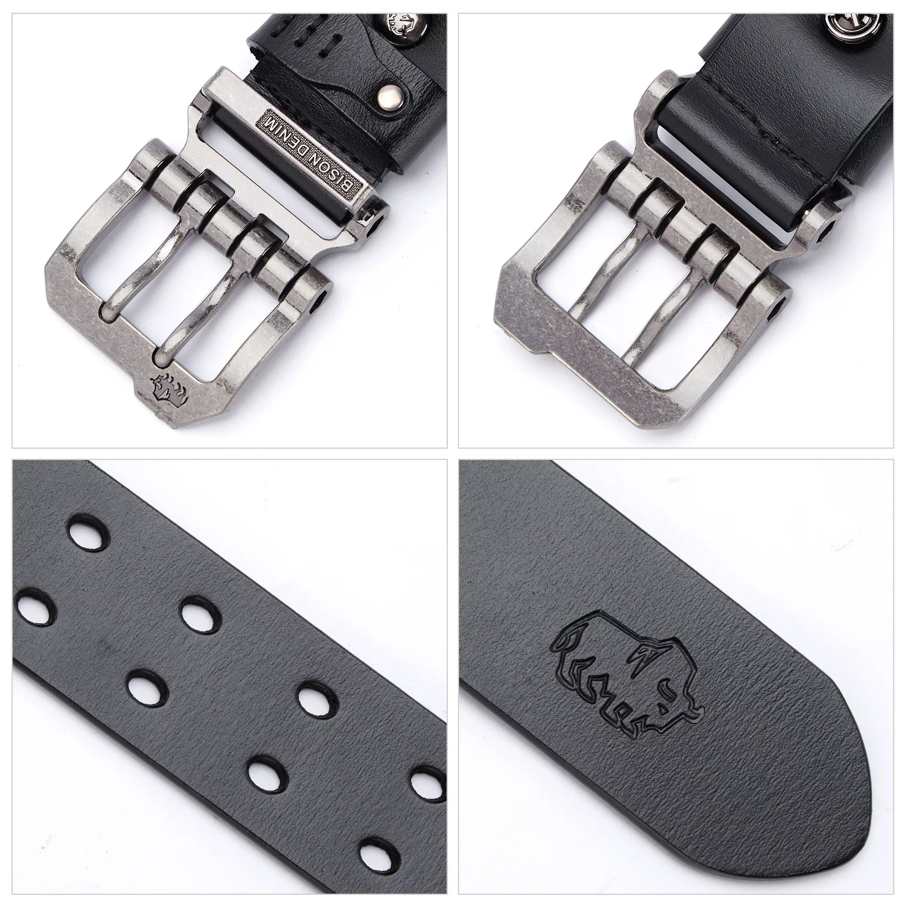 Mens Genuine Leather Dress Belts with Double Prong Buckle U88544