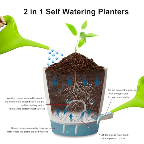 8/7/6.5/6/5.5/5 Inch White Self Watering Plastic Planters U52778