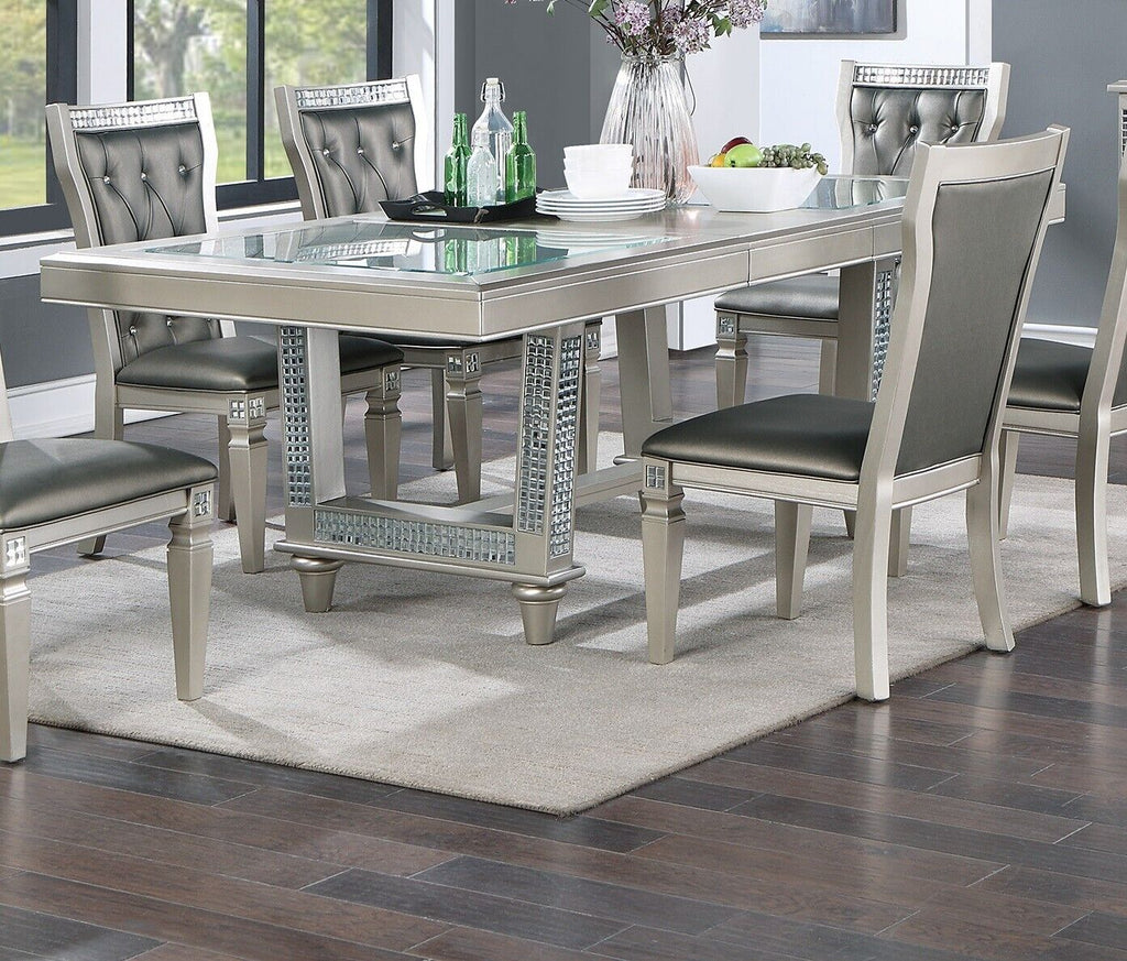 Silver Grey 7pc Dining Table with Glass Insert Top and 6 Side Chairs O88746