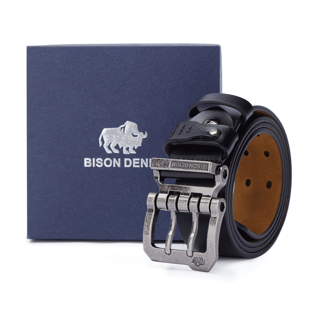 Mens Genuine Leather Dress Belts with Double Prong Buckle U88544