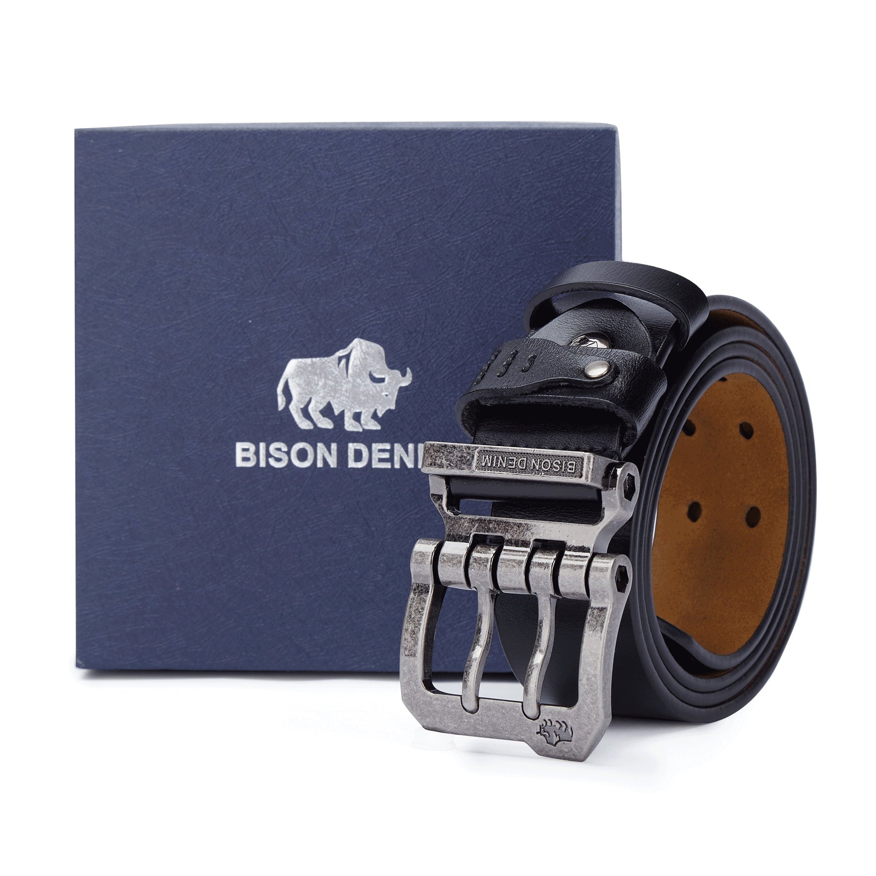 Mens Genuine Leather Dress Belts with Double Prong Buckle U88544