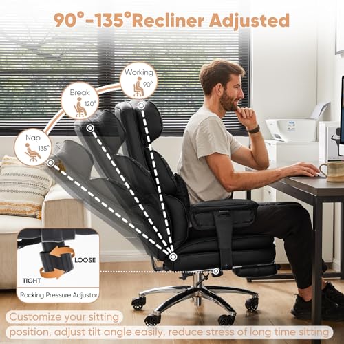 Black PU Leather High Back Desk Chair with Footrest F271923