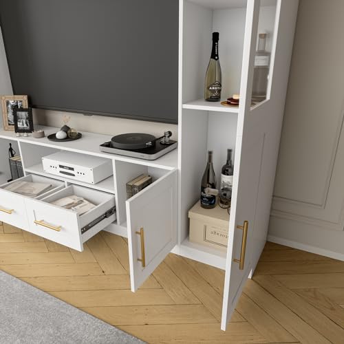 White TV Stand with Glass Doors & Shelves D87077