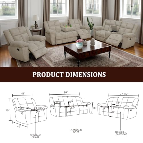 3 Pieces Corduroy Recliner Sofa Set L26270