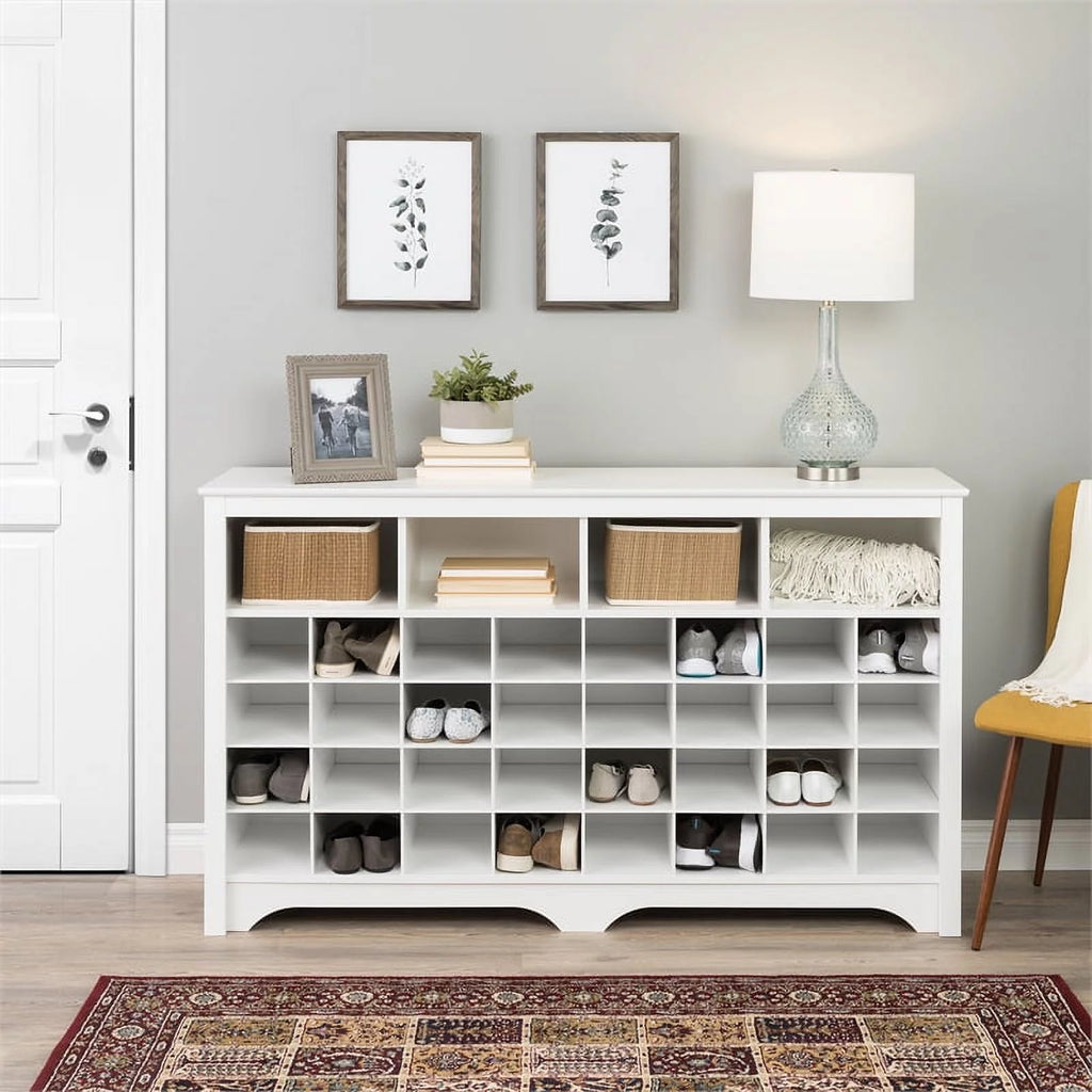 White 36 Cubby Engineered Wood Shoe Cubby Console T71387