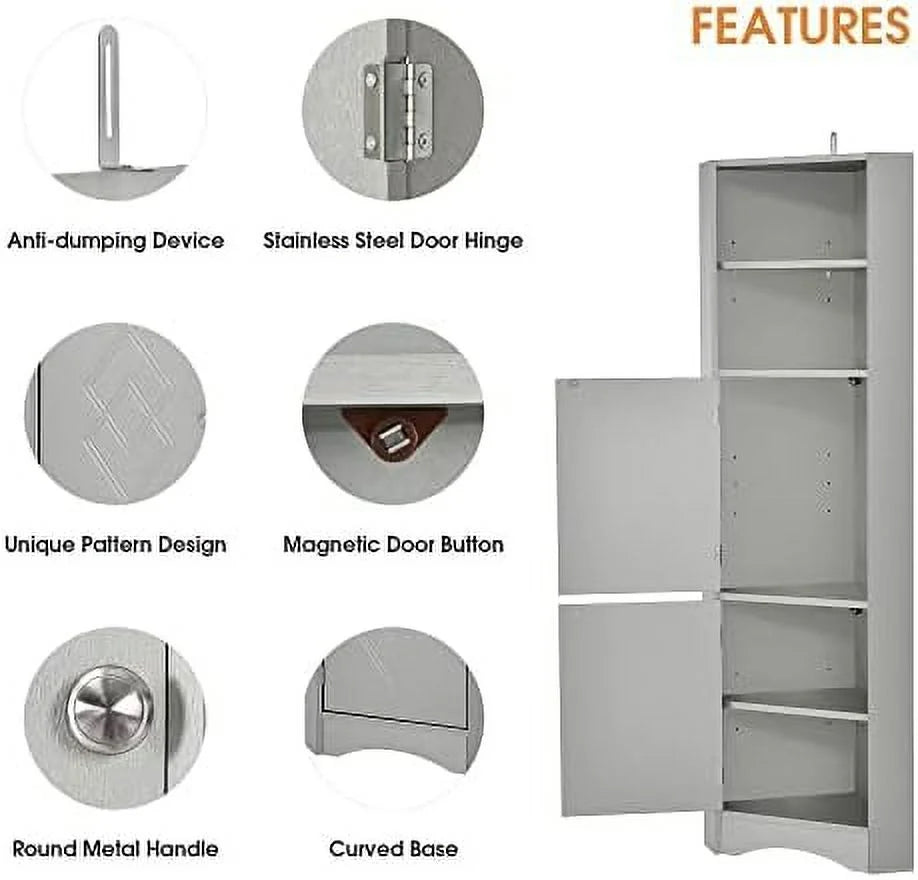Gray Corner Cabinet with Doors and 2 Adjustable Shelves N877363