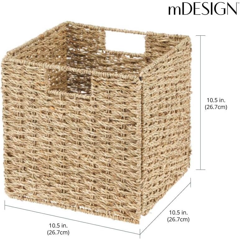 Seagrass Woven Cube Basket Organizer with Handles - 4 Pack - Natural/Tan V530