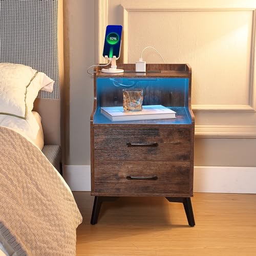 Nightstands Set 2 with Drawers and Solid Wood Legs E18465