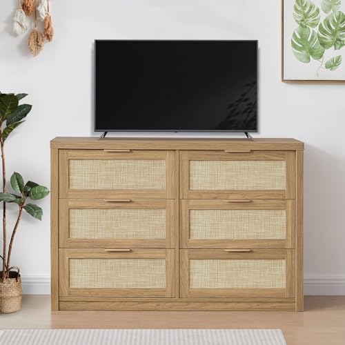 6 Drawer Rattan Wood Dresser T6225