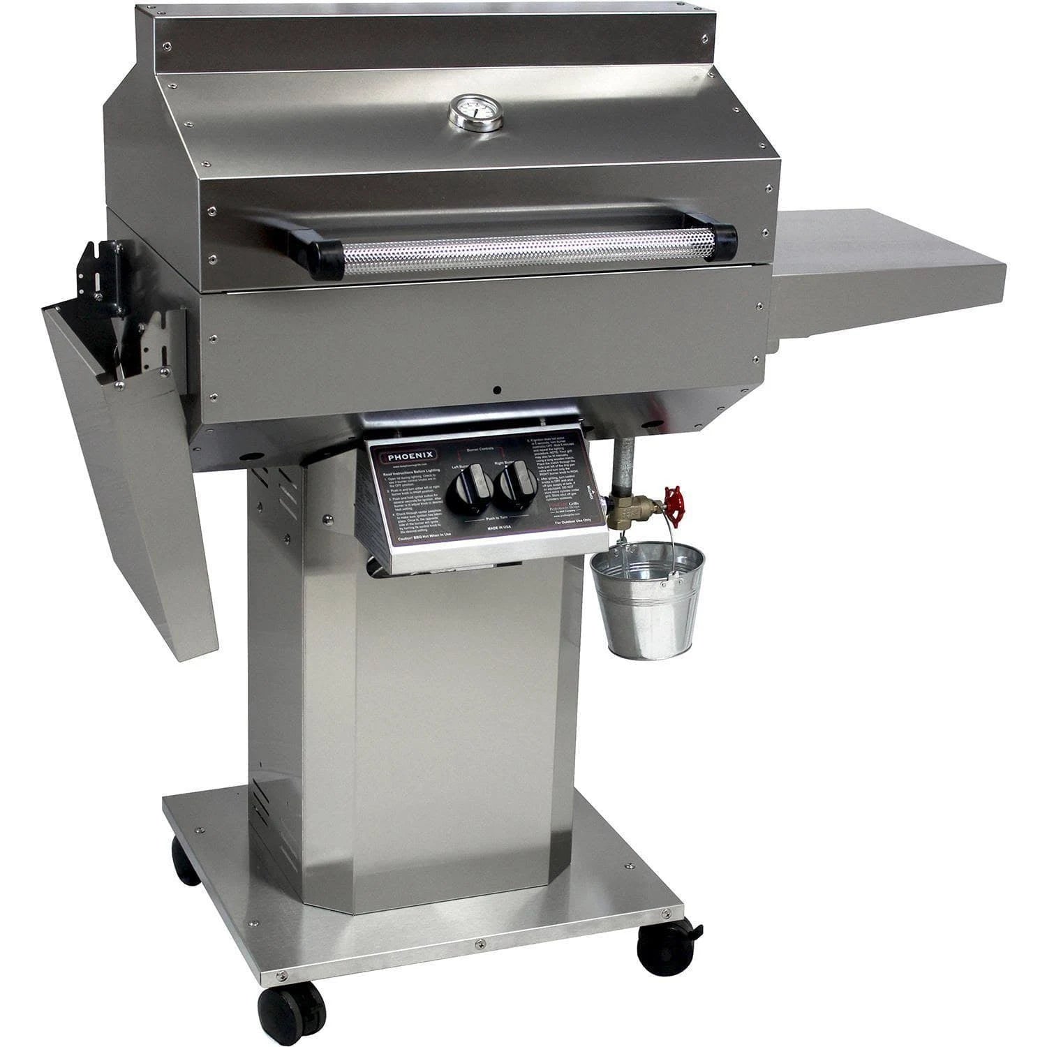 Stainless Steel Propane Gas Grill Head on Stainless Steel Pedestal Cart S8821