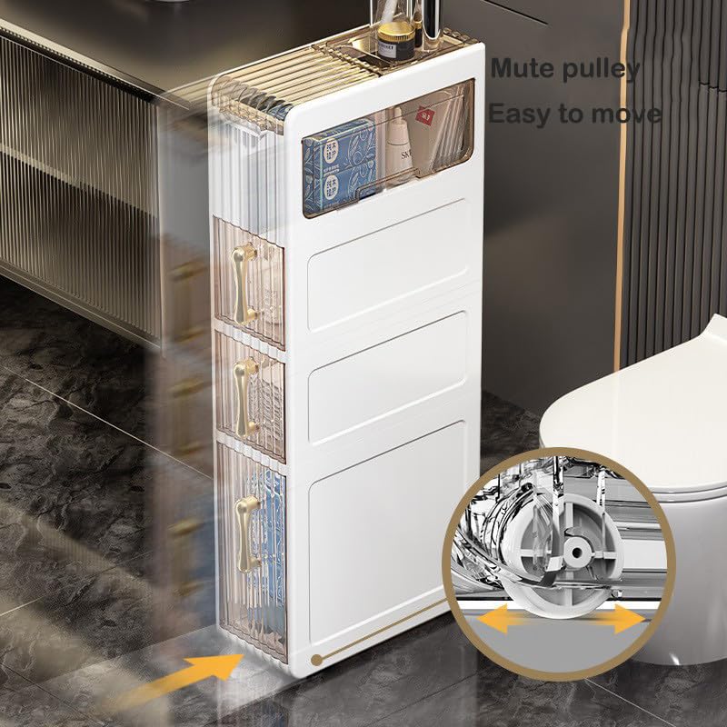2-Tier Narrow Tall Bathroom Floor Storage Cabinet with Clear Drawers O9670