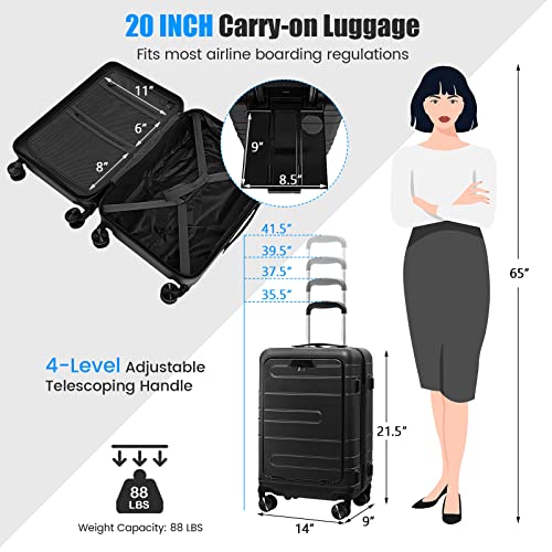 20 Inch PC Hardside Carry On Luggage with Front Pocket K2034