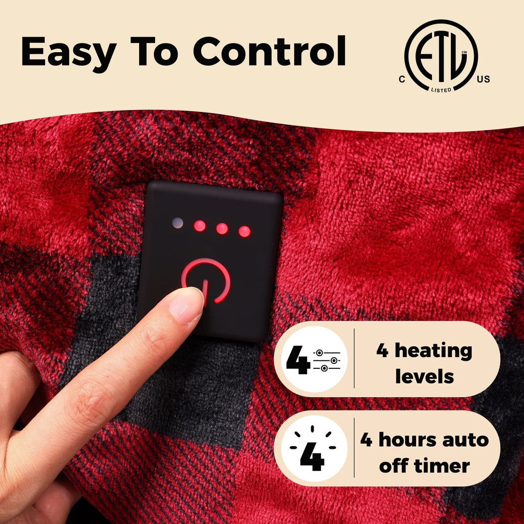 50" x 60" Red & Black Flannel Electric Heated Throw Blanket E123