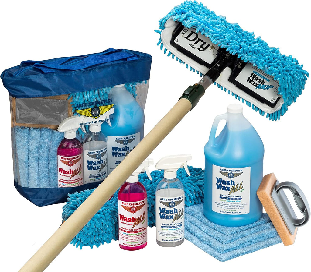 Waterless RV Aircraft Boat Wash Wax Mop Kit with Deluxe Pole (3' 9" to 9') D784436