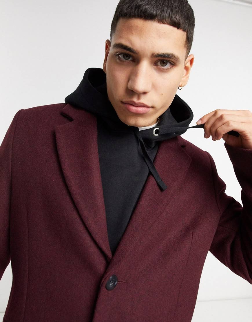 Wool Mix Overcoat in Port-Red C430288