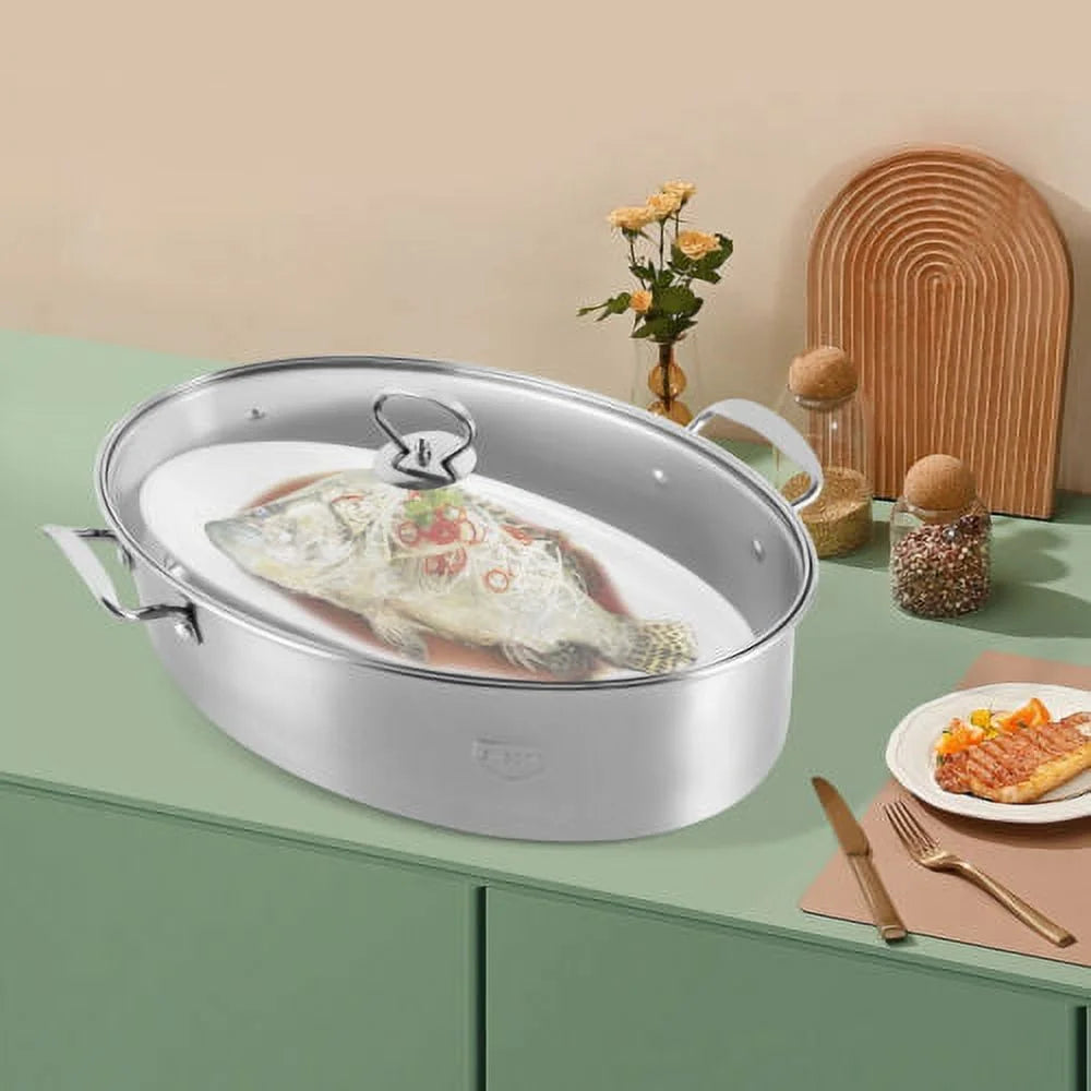 Stainless Steel Fish Steamer Pot with Glass Lid O29491