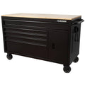 56 in. W 5-Drawer 1-Door Deep Tool Chest Mobile Workbench in Gloss Black with Hardwood Top J69995