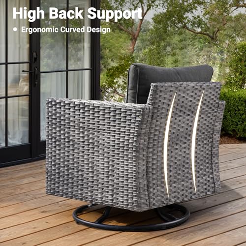 6 Piece Outdoor Wicker Sofa with Swivel Rocking Chairs and Cushions W495030