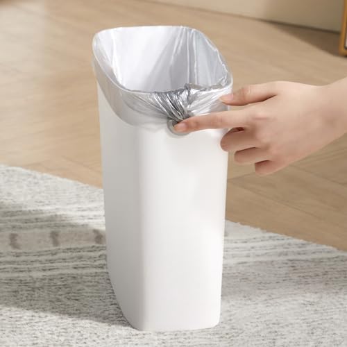 White 1.8 Gallon Slim Plastic Rectangular Trash Can with Trash Liner Holder Q268