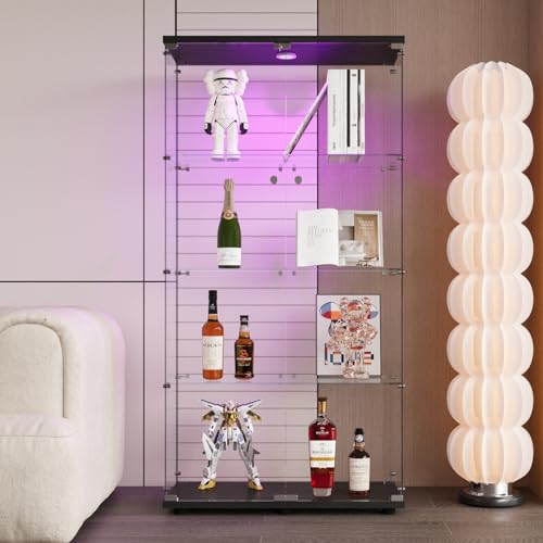Black 4 Shelves Glass Display Cabinet with Light and Lock Z8177
