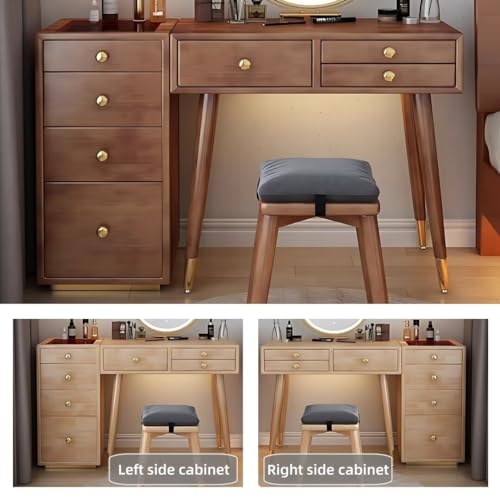 Walnut Color Solid Wood Makeup Vanity Desk with Mirror and LED Lights G60609