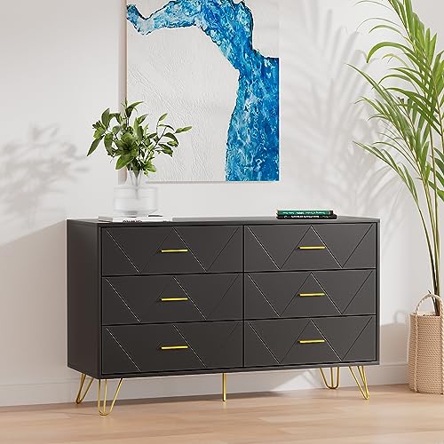 White 6 Drawer Dresser with Metal Handles R40340