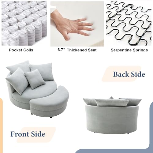 Oversized Beige Corduroy Swivel Accent Barrel Chair with Storage Ottoman and 4 Pillows Z728