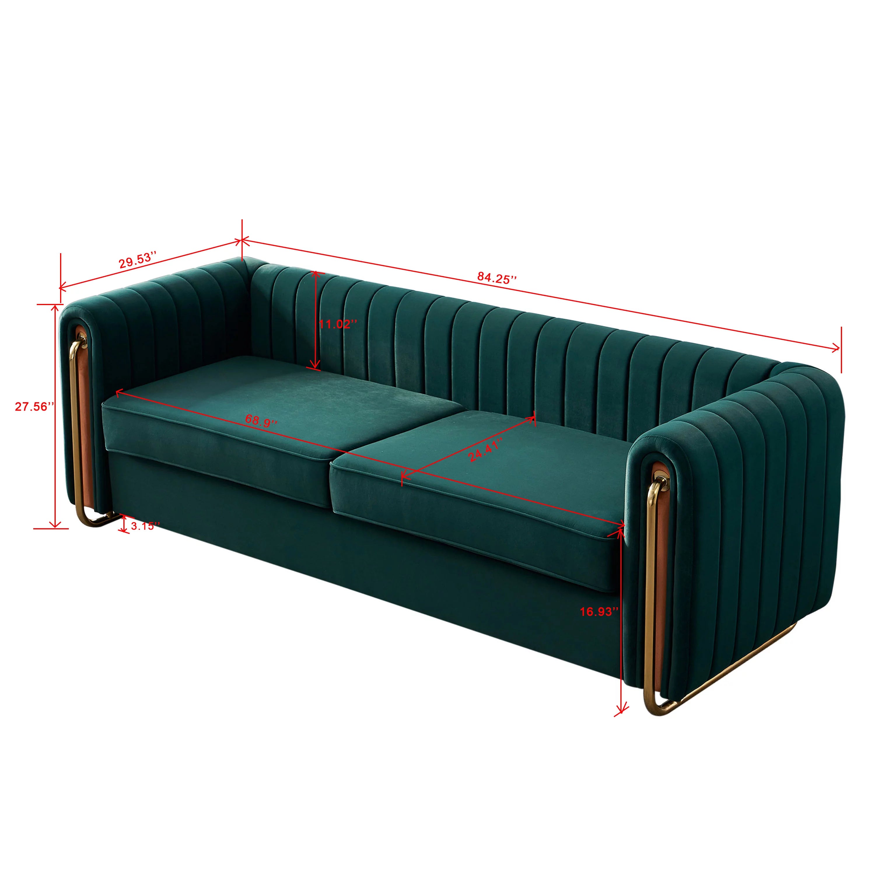 Green Velvet Sofa 84 inches H386978
