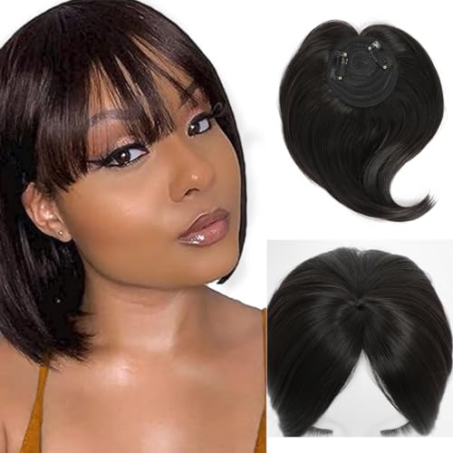 Dark Brown Silky Straight Hair Topper with Clips L554