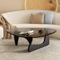 Glass Coffee Table with Solid Wood Base, Gray-Black Z9988