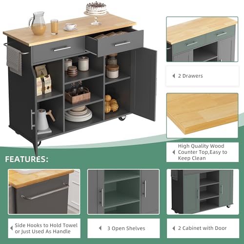 Black Rolling Kitchen Island Cart with Storage O361071