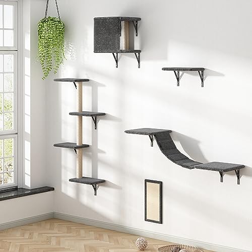 Gray 5 Piece Cat Shelves with Tree, Perch, Scratcher, Bridge & Condo U8091