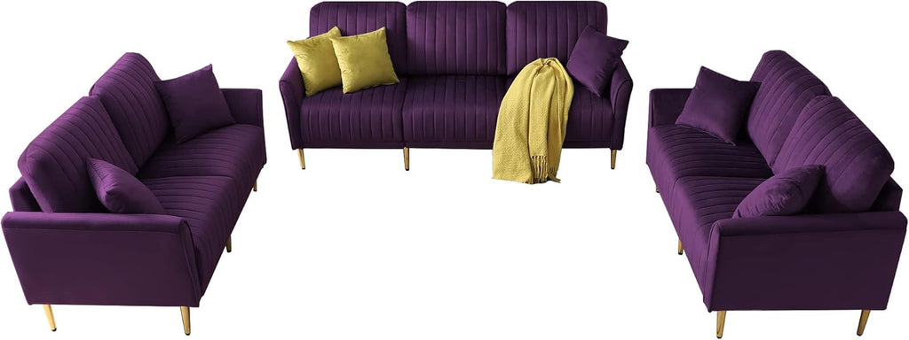 3-Piece Velvet Purple Sectional Sofa Set C9466