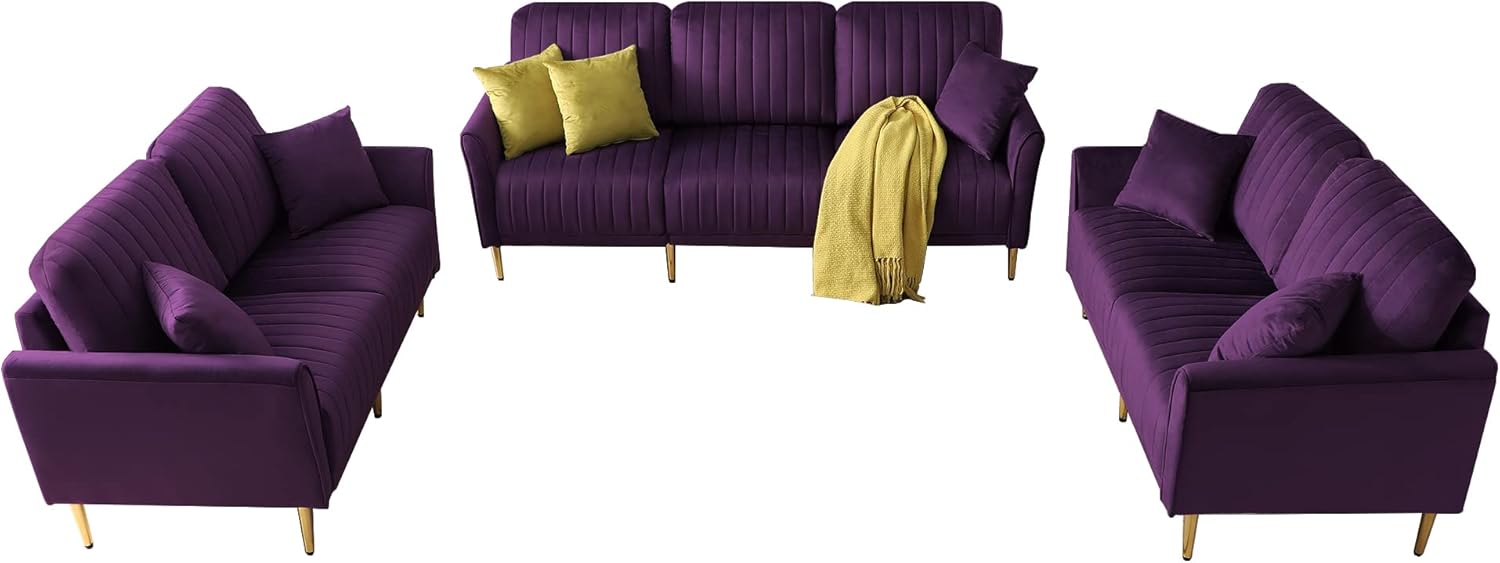 3-Piece Velvet Purple Sectional Sofa Set C9466