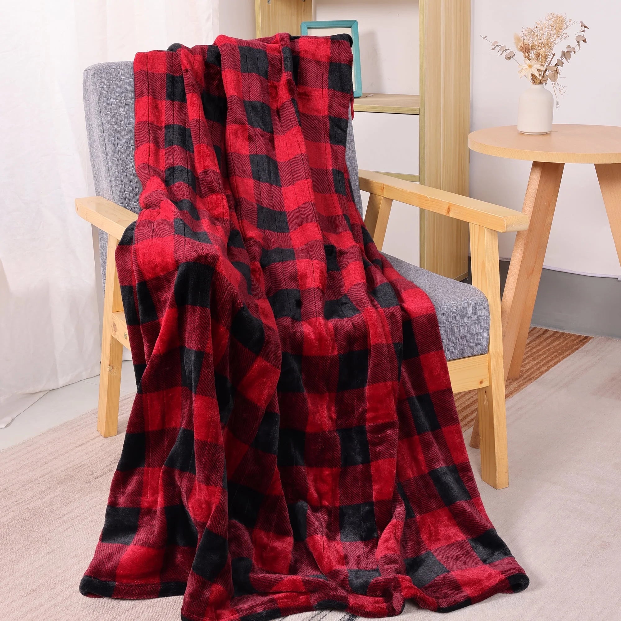 50" x 60" Red & Black Flannel Electric Heated Throw Blanket E123