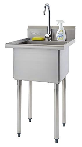 Stainless Steel Single Bowl Utility Sink, 21.5” x 24” x 49.2”, Silver D31086
