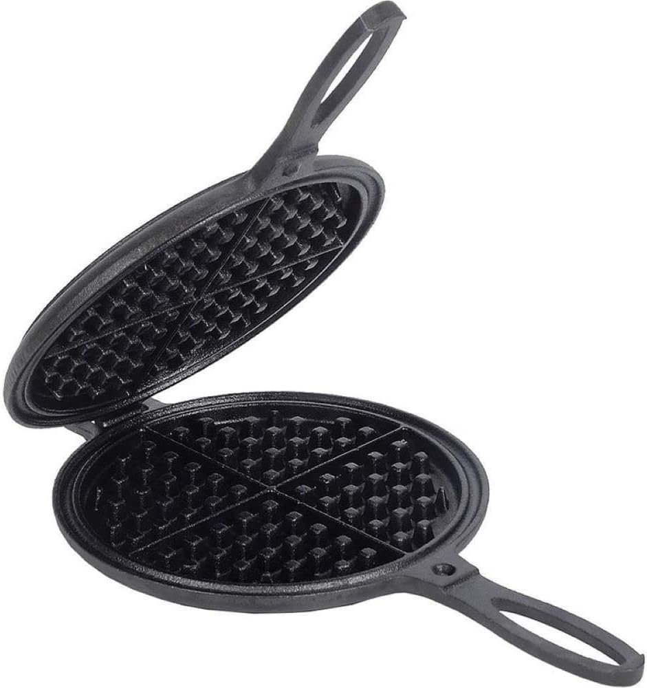 Cast Iron Waffle Maker, Two Piece Hinged Non-Electric Waffle Iron W9793