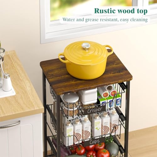 4-Tier Rolling Storage Cart with Pull-Out Baskets and Wood Top K927079