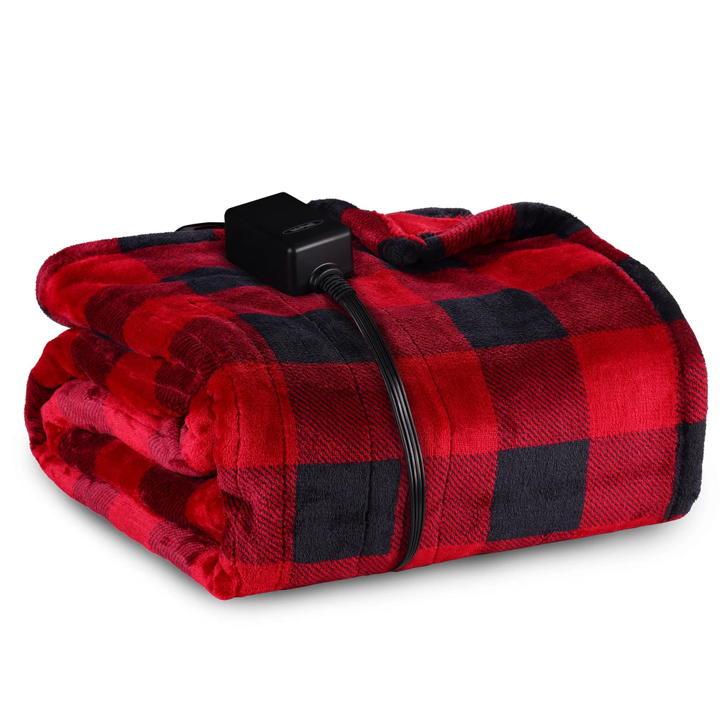 50" x 60" Red & Black Flannel Electric Heated Throw Blanket E123