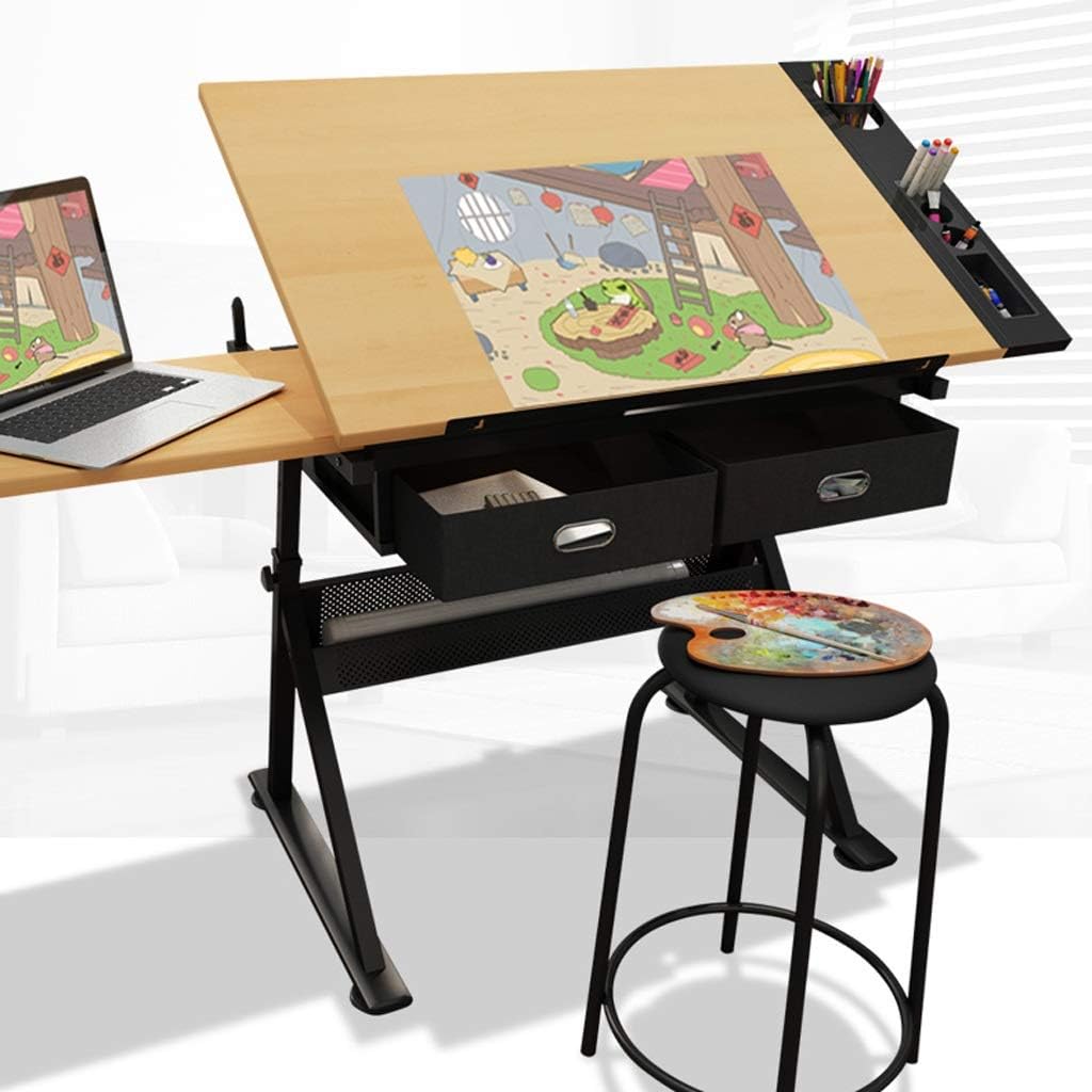 Maple Panel Height Adjustable Drafting Desk with Storage V819