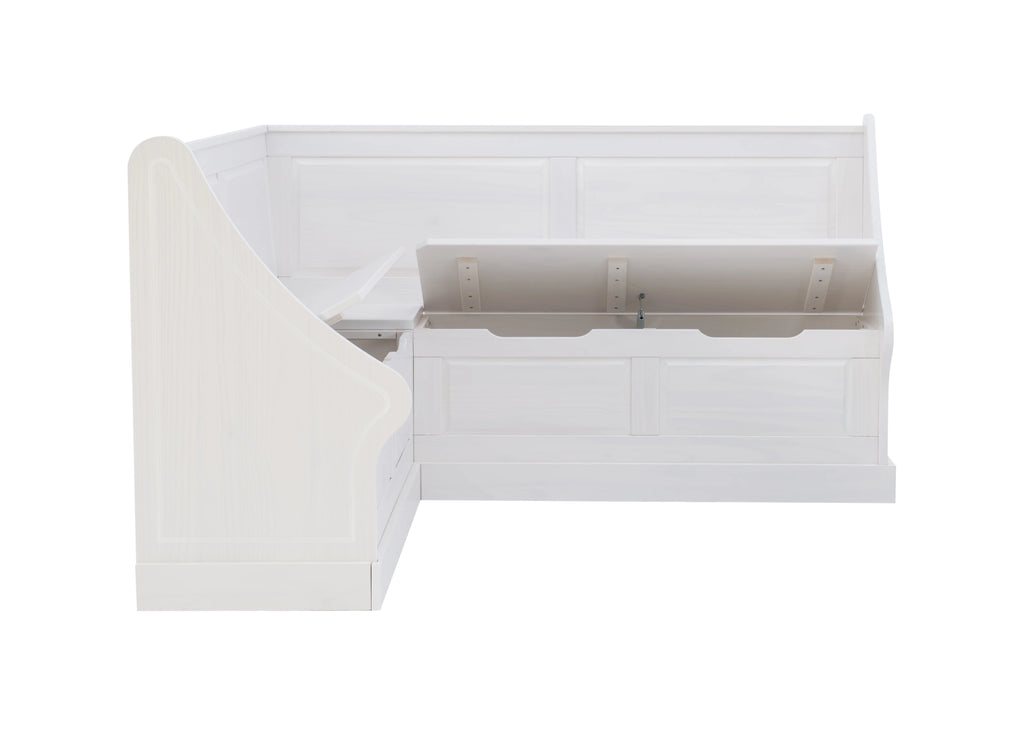 White Wood Corner Dining Bench with Storage, Seats 4 B811