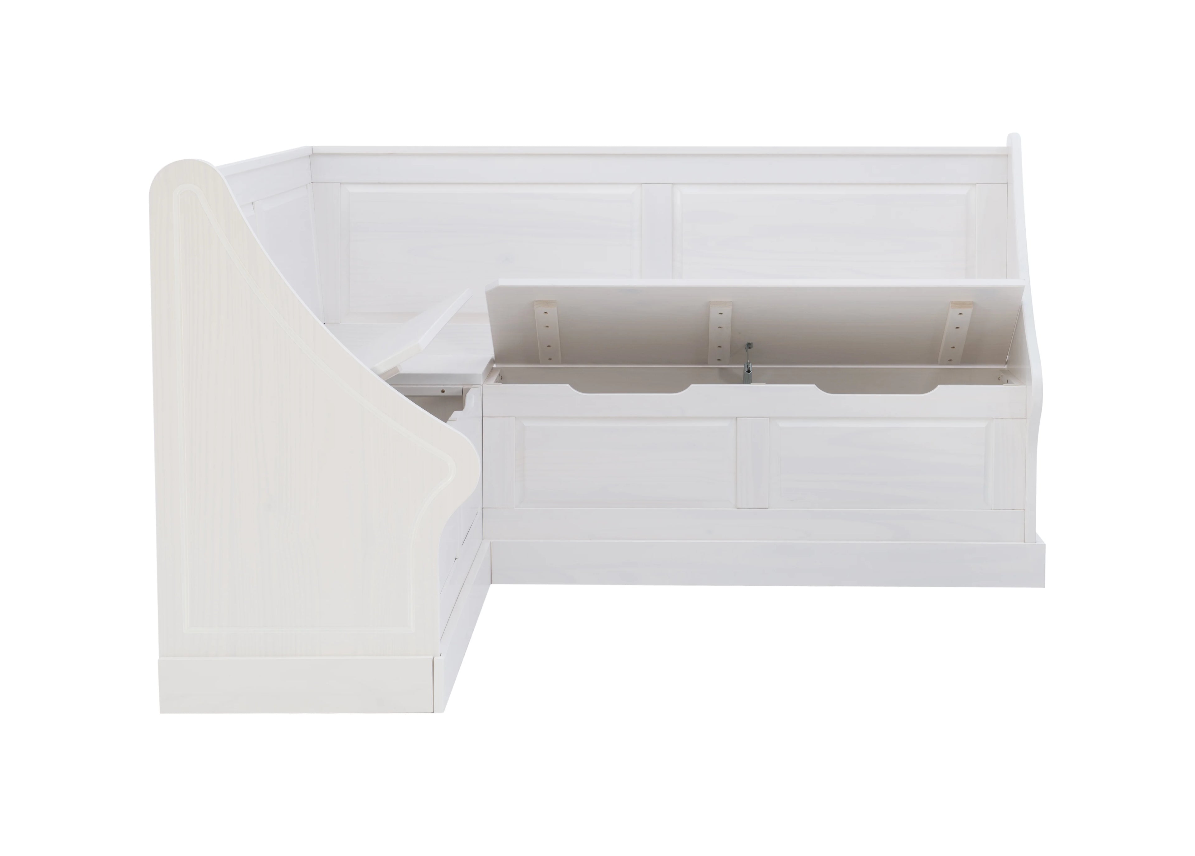 White Wood Corner Dining Bench with Storage, Seats 4 B811