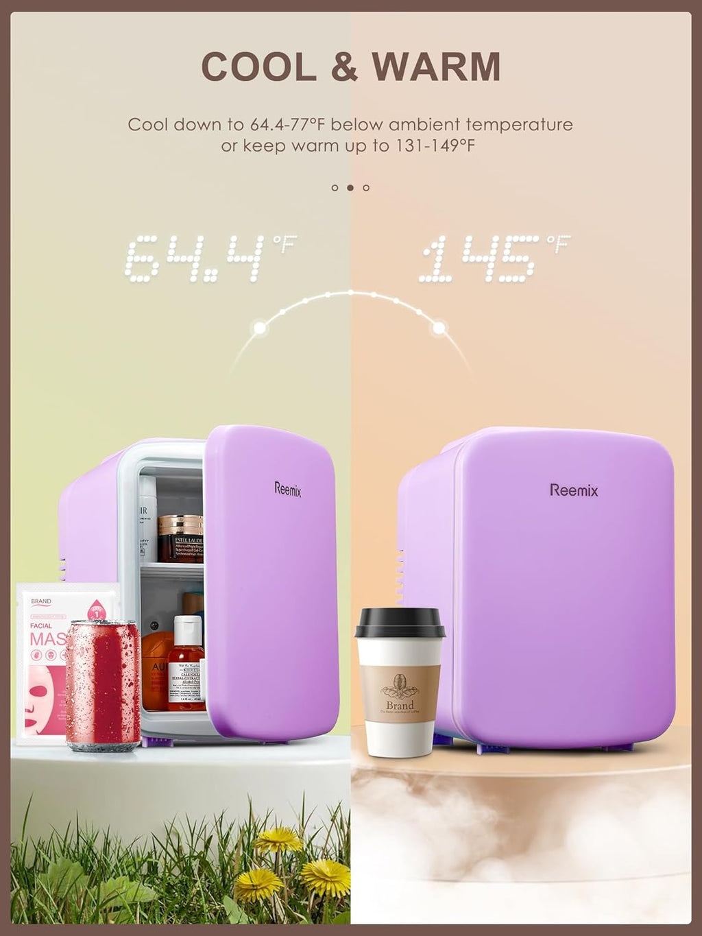 3.7 Liter 6 Can Portable Cooler Warmer Personal Refrigerator Freon-Free Purple F463066