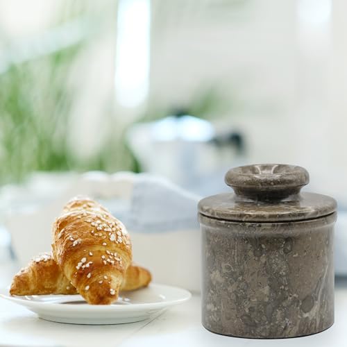 White Marble Butter Crock with Lid U61975